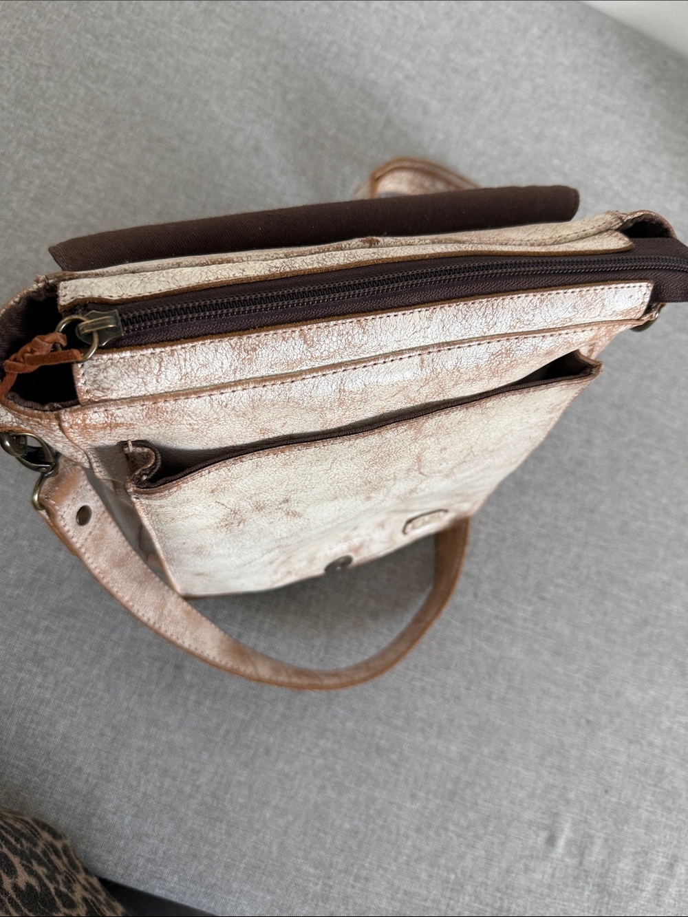 Distressed White Crossbody Bag with Buckle Flap - Picture 8 of 15